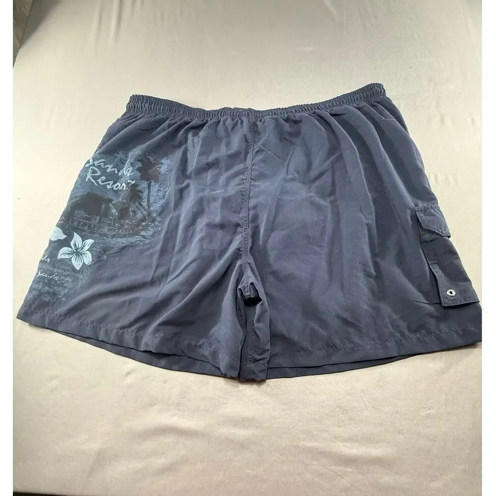 Puritan Men’s 3X Navy Blue Swim Trunks Floral Graphic Beach Board Shorts
